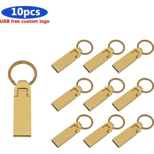 10pcs/lot Free Custom Logo Metal Mini USB Flash Drive 128GB 64GB 32GB 16GB 4GB Pen Drive Cle USB 2.0 Key Memory For Wedding Gift