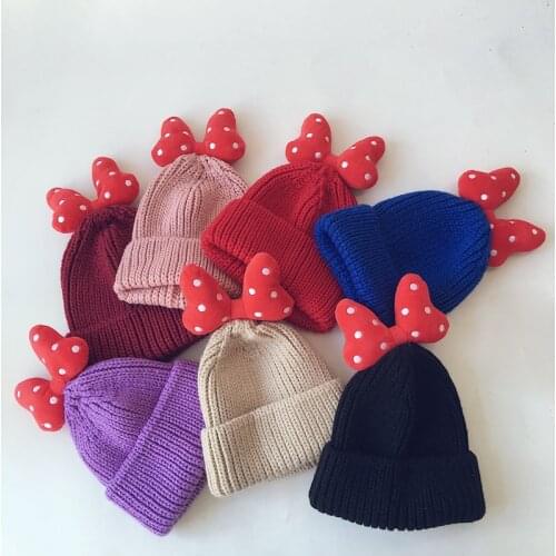 Lovely Bow Baby Knitted Hats Autumn Winter Warm Kids Girls Boys Beanies Caps Casual Soft Hats for Children
