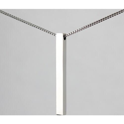 Fashion Stainless Steel Rectangular Necklace Pendant Hip Hop Rock Bar Chain Necklace for Men Women Statement Jewelry Gift