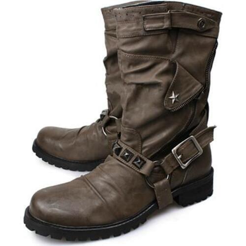 Men shoes luxury brand black genuine leather rivets studded cowboy boots mens botas militares hombre winter shoes men