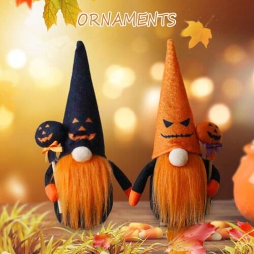 Newly Halloween Gnomes Plush Festival Faceless Dwarf Holding Ghost Candy Themed Stuffed Housewarming Doll Decor for Party Car