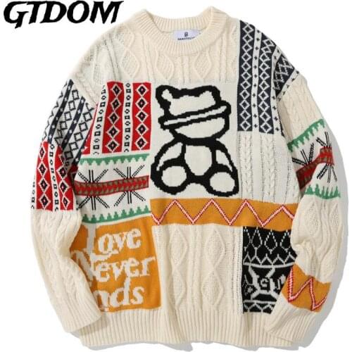 2021 Autumn Winter New Christmas Couple Knitted Sweater Cotton Vintage Patchwork Casual Loose O-Neck Long Sleeve Clothes
