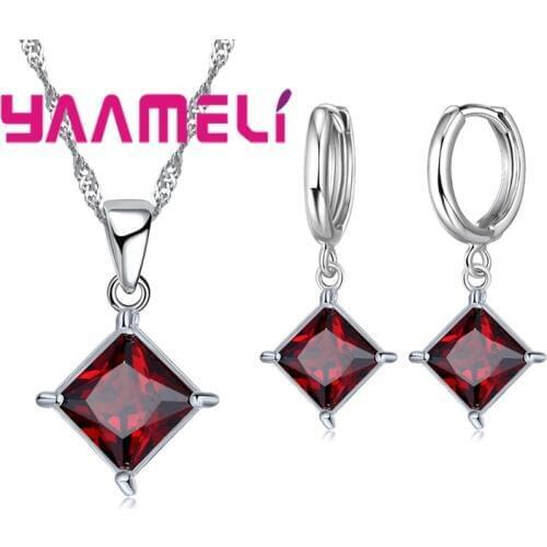 New Arrivals 925 Pure Crystal Rhombus Wedding Jewelry Sets AAA CZ Rhinestone Necklace Pendant Earrings For Women