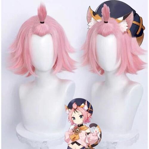 Genshin Impact Diona Cosplay Wig Short 32cm Pink Cosplay Anime Cosplay Wigs Heat Resistant Synthetic Wigs Halloween Hair