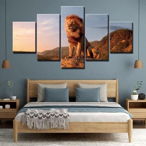 Prints Poster Wall Art Modular Canvas Lion Pictures Modern Animals Painting Home Background Framework Living Room Decor 5 Panel