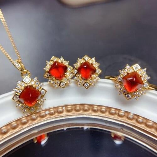 Boutique sugar tower natural fanta garnet set 925 sterling silver inlaid gift for girlfriend wedding anniversary romantic love