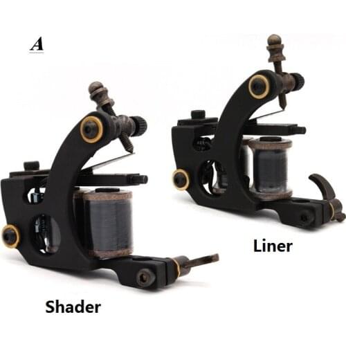 Professional Tattoo 10 Coils Machine Traditional Tattoo Machine Import Coil Black Frame Shader Liner Tattoo Machine Body Art