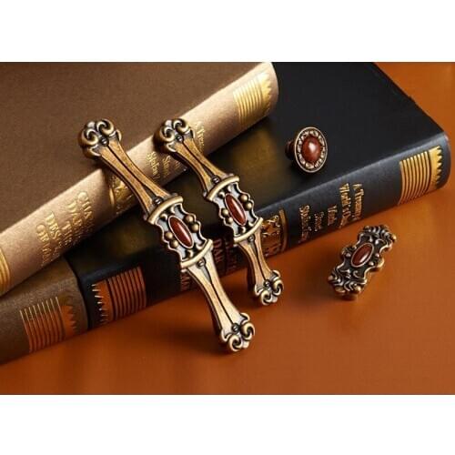 2 pcs Bronze Drawer Pulls Handle 4 Styles Red Stone Dresser Knob Rustic Droor Handles Decorative Cabinet Pulls Handle