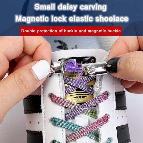 1Set Daisy Magnetic Buckle Shoelaces Elastic Shoe Laces No Tie Shoe laces Outdoor Unisex Sneakers Lazy laces Safety Quick Lock