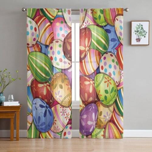 Easter Colorful Eggs Modern Curtains For Living Room Transparent Tulle Curtains Window Sheer For The Bedroom Accessories Decor