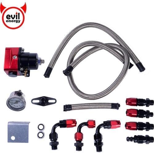 Evil energy Universal Adjustable Fuel Pressure Regulator Oil 160PSI Gauge+AN6 Hose End Braided Oil Hose Turbo Line+Liquid Gauge