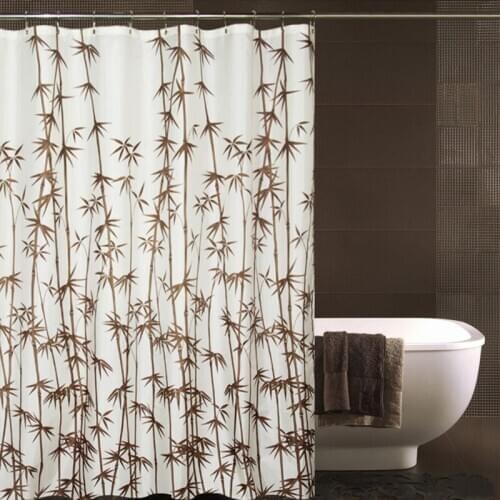 High - grade shower curtain bamboo patterned waterproof anti - mouldy bamboo - polyester cloth shower curtain with plastic hook
