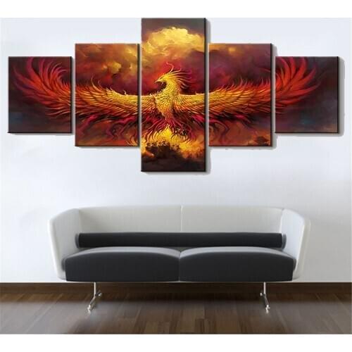 Wall Art Canvas Painting 5 Piece Suzaku Flame Bird Posters And Prints Canvas Print Modern Home Decor Living Room Decoration