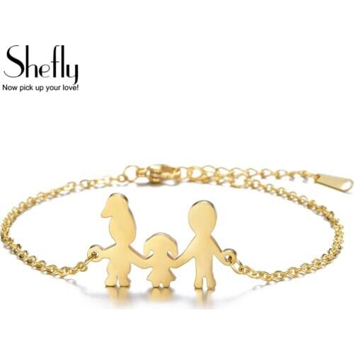 Stainless Steel bracelets & bangles For Women Mom Dad Girl Charm Bracelet Gift Fashion Jewelry Gold Link Chain pulseira feminina
