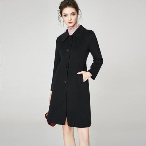 Women new style long slim woolen overcoat lady thin double-sided high-end handmade clothes female Korean style cashmere coat