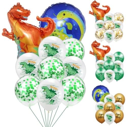 18inch 9pcs Confetti Dinosaur balloon Aluminum foil Baby shower Birthday party Decorations Childrens day latex globos