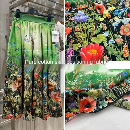 2021 Digital Cotton Printed Fabric European and American Brand G Butterfly Flower Cluster Positioning Skirt Fabric