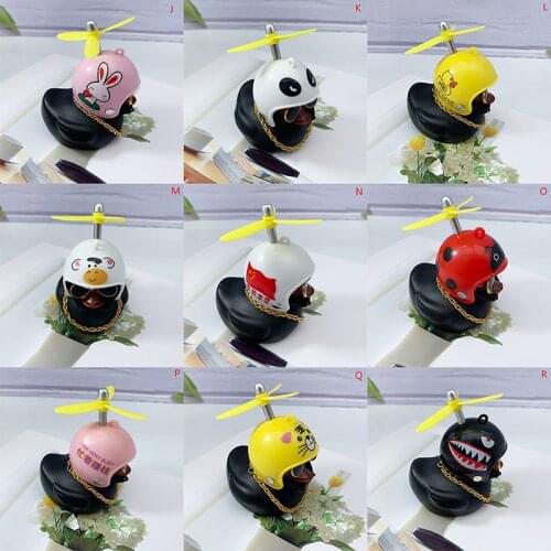 Car Ornament Helmet Broken Wind Small Duck Dashboard Rearview Mirror Standing Camouflage Helmet Mini Black Duck Decoration
