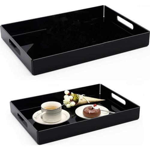 Black Color Acrylic Serving Tray Home Kitchen Restaurant Party Food Coffee Snack Dessert Beverage Storage Holder
