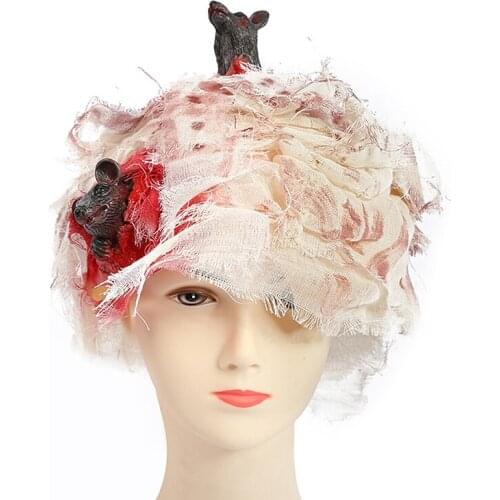 Halloween Clown Latex Props Scary Bleeding Gauze Headgear Masquerade Props Scary Mouse Gauze Cap Movie Costume Dress