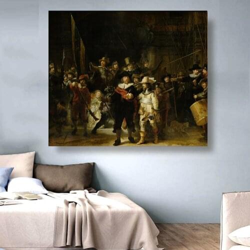 Citon Canvas Rembrandt《The Night Watch》Art Oil painting Artwork Poster Picture Modern Wall decor Home Living room Decoration