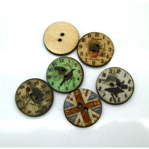 50pc 20mm Mixed Round Clock For Clothes Knitting Needles Crafts Sewing Scrapbooking DIY Fabric Needlework Buttons