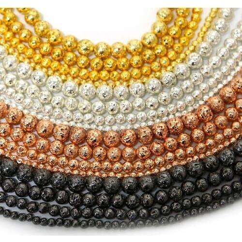 Natural Stone 4 Colors Lava Hematite Round Loose Beads 4mm 6mm 8mm 10mm DIY Necklace Bracelet Jewelry Making Accessories