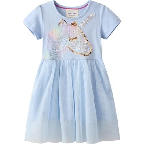 Summer Girls Short Sleeve Tulle Dresses for Toddler Girls Clothes 2021 Cartoon Unicorn Sequin Dress Children Christmas Clothes