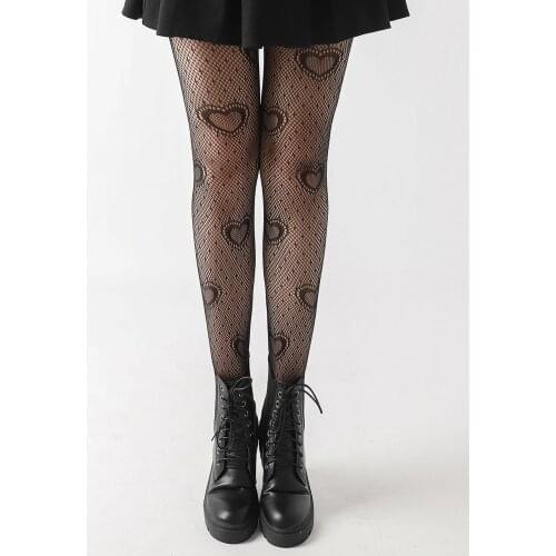 Hot sell Womens fashion thigh tights, heart-shaped mesh printed stretch pantyhose, fishnet stockings