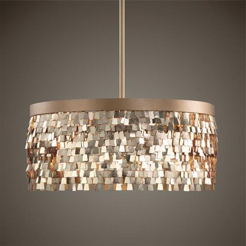 American Retro Fringed Round Champagne Chandeliers Lights Luxury European Design Living Room Bedroom Deco Hanging Lamps Fixtures