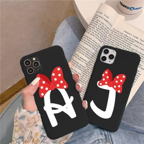 Alphabet Letter Cute Bow Case For Samsung Galaxy S21 S20 FE S10 S9 S8 Plus Ultra Back Cover Soft TPU Fundas For Samsung S21Plus