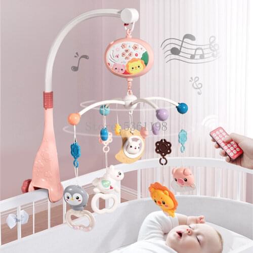 0-24 Months Baby Crib Mobile with Remote Controll Music Box Night Light Rotate Newborn Sleeping Bed Toys Infant Rattle Baby Toys