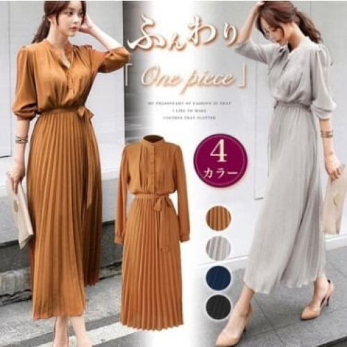Fashion Spring Women Long Dress Female Solid Long Sleeve Belt Lace Up Dress Loose Elegant Korean Office Lady Pleated Dress