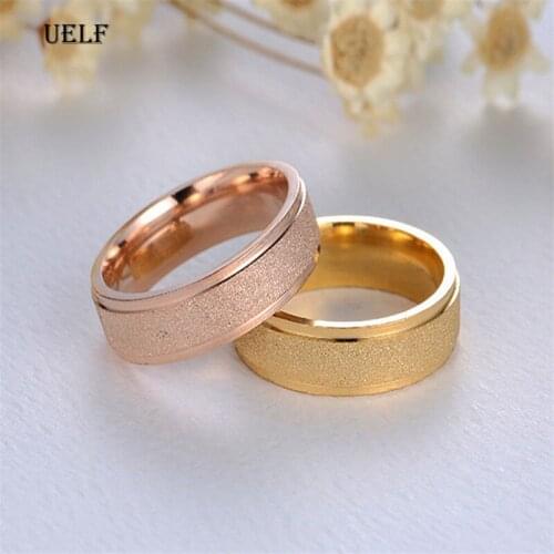 Uelf Rose Gold Color Frosted Finger Ring for Woman Man Wedding Jewelry 316L Stainless Steel Top Quality Never Fade Size 6-12