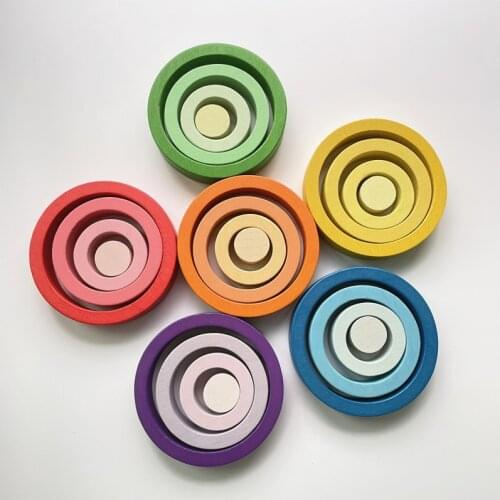 24pcs Baby Rainbow Nesting Circle Palette Kids Creative Wooden Stacker Toys Nordic Wooden Blocks Montessori Educational Toys