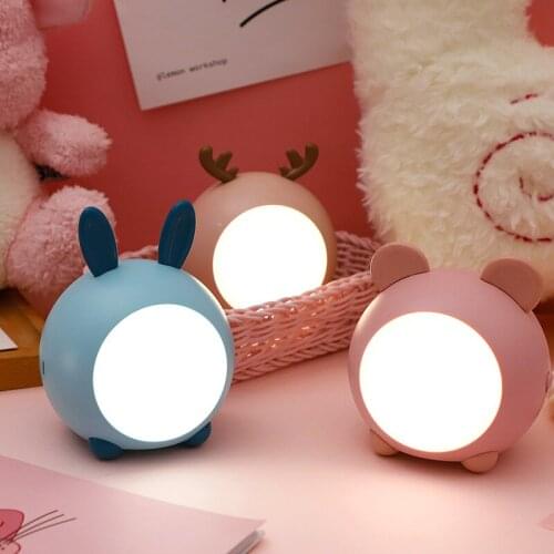 Cute Animal Night Lamp Home Kids Bedside Bedroom Desk Holiday Party Christmas Decor Gift LED Nightlight Touch Sensor USB Charge
