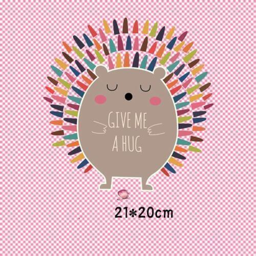 New Style Animal Sticker Squirrel Hedgehog Give Me A Hug Letter Heat Transfer Vinyl PVC Printed Appliques For Clothing Decor