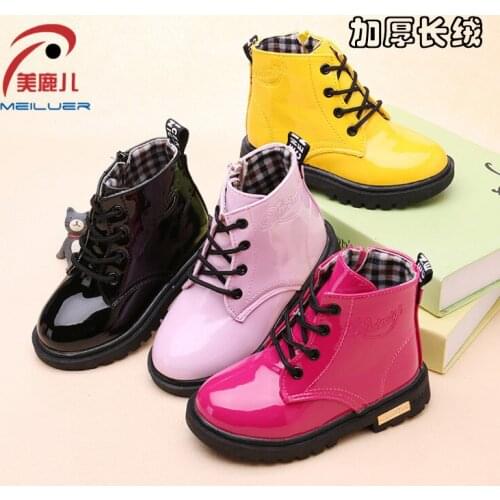 2021 New Childrens Martin Boots Boys' Leather Boots Non-slip Girls' Boots Warm Ankle Boots Fashion Students 21-37 All-match