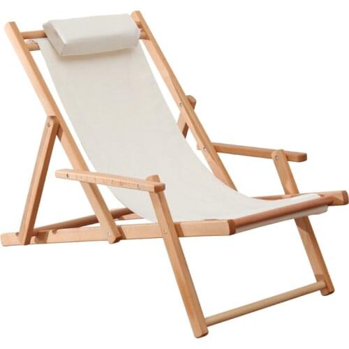 Adjustable Sling Chair Natural Beech Wood Frame Portable Patio Wooden Beach Folding Adjustable Chair Outdoor Chaise Lounger