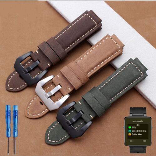 Genuine Leather 24 * 16mm Port watchband Watch Band for Garmin watches Replacement For Any Watches Accessories