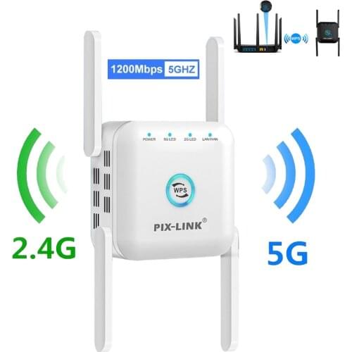 PIXLINK 1200M Long Range Wifi Repeater 2.4GHZ 5GHZ Gigabit Router Wifi Signal Amplifier Wireless Repeater Wifi Extender Booster