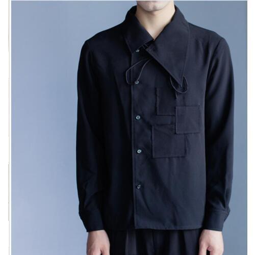 S-5xl 2020 New Non-mainstream Alternative Tide Mens Patch Long-sleeved Shirt Hair Stylist Hole Black Shirts Plus Size Costumes
