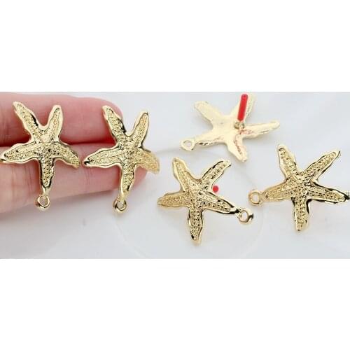 Zinc Alloy Golden Conch Starfish Earrings Connector Linkers 26mm 6pcs/lot For DIY Drop Earrings Jewelry Making Accessories