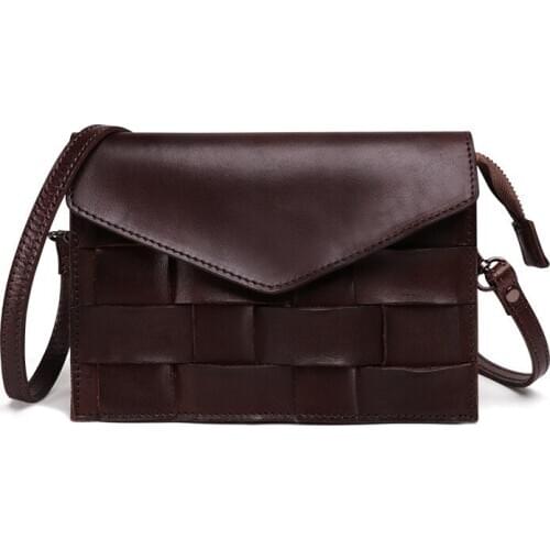 2020 Vintage style 100% real leather knit flat crossbody bags shoulder bag handmade high quality