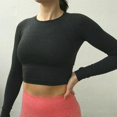 Long Sleeve Top Gym Seamless Yoga Shirt Slim Breathable Thumb Hole Sport Top Fitness Women Sports Wear For Women 3 Colors