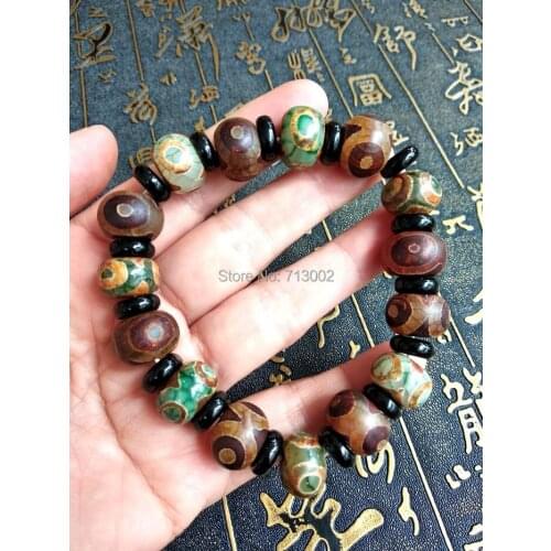 Vintage chalcedony Bead 3 eyes Dzi Tibetan Dzi. bracelet Bangle Mala calcedony