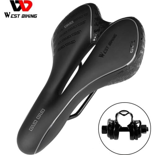 WEST BIKING Bicycle Saddle Shock Absorption Hollow MTB Road Bike Saddle Anti-skid GEL PU Extra Soft Bike Cycling Seat With Clamp