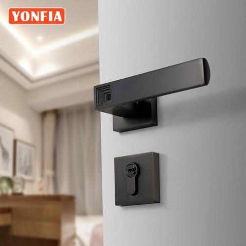 YONFIA 8056 Black Square Zinc Alloy Modern Home Wood Bedroom Door Handle Lock Set Lever Mortise Door Lock For Interior Door