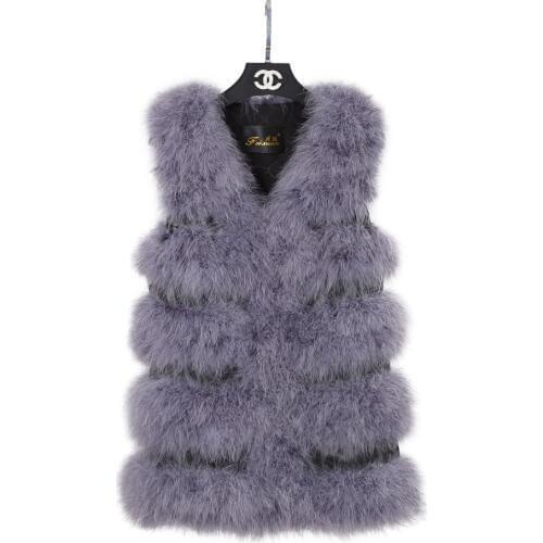 Women 2019 Real Fur Coat Genuine Ostrich Feather Fur Winter Jacket Retail / Wholesale Top Quality