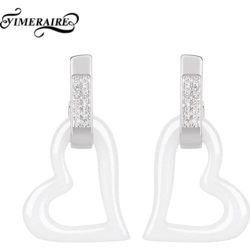 New Fashion Heart Shaped Ceramic Earrings White Pink Stainless Steel With Crystal Jewelry For Women Anniversary Wedding Gifts